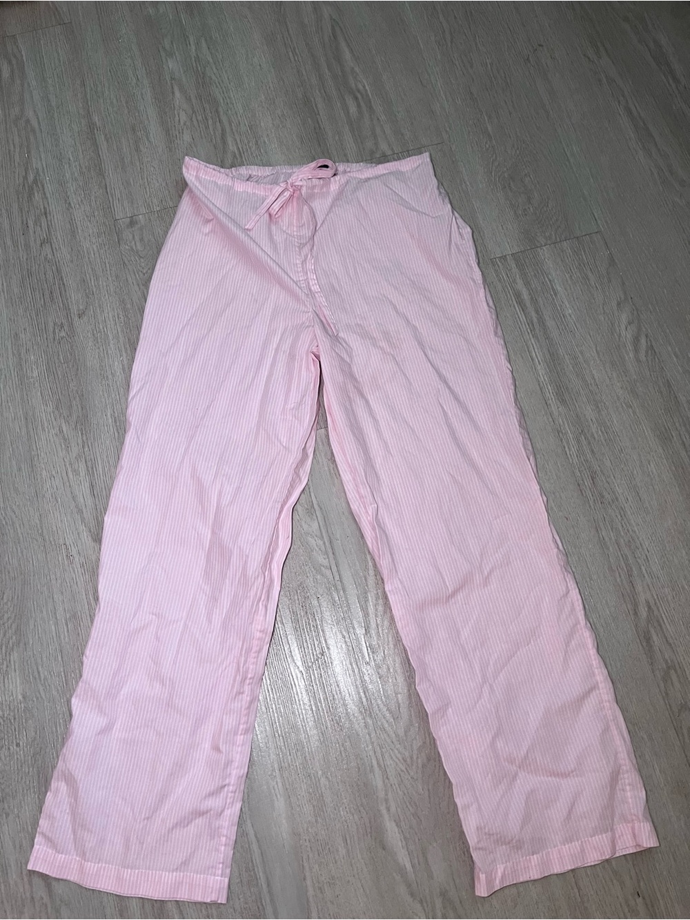 Pink Striped 100% Cotton Drawstring Wide-Leg Lounge Pants Medium